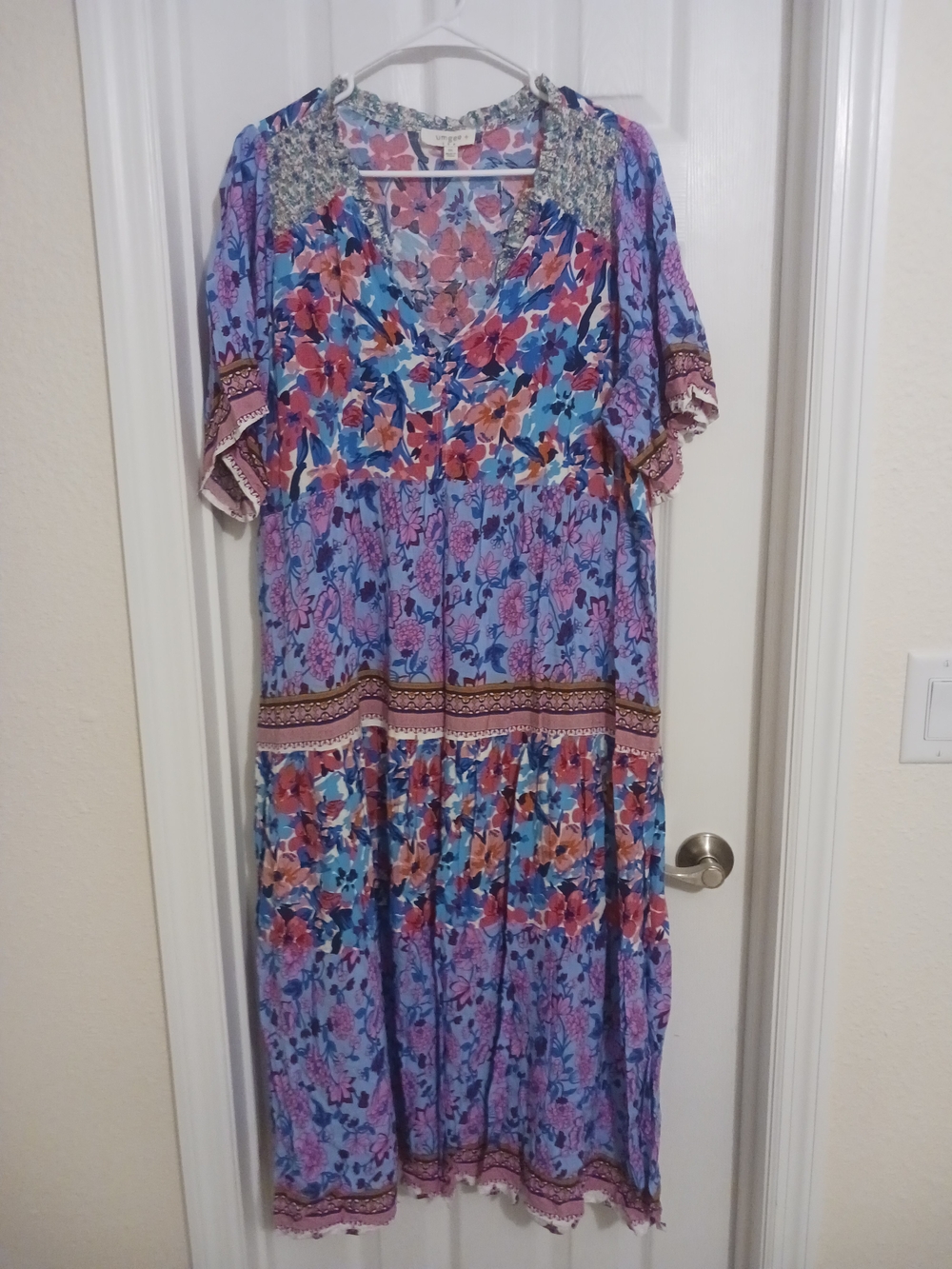 Umgee Lavender and Coral Floral Maxi Dress Plus 1XL Boho Chic